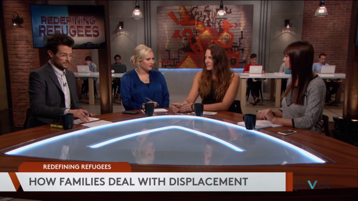 Erin Murphy (second from right), Director of Community Engagement for YWCA Seattle | King | Snohomish, talks about family homelessness with hosts of the TakePart Live news program.